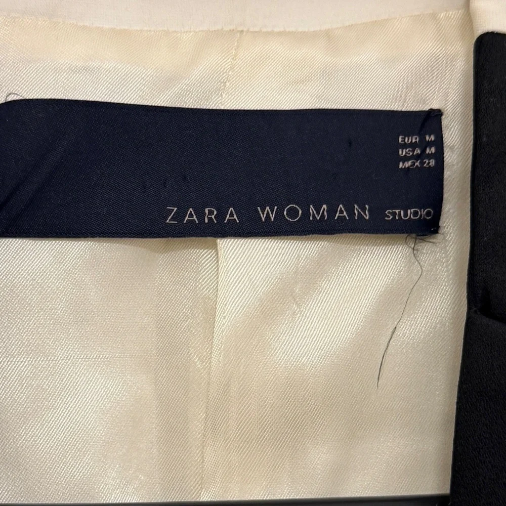 ZARA Women’s Ivory & Black Lapel Open Front Blazer Jacket Size M - Picture 3 of 3